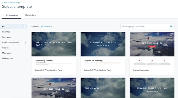 HubSpot landing page templates.